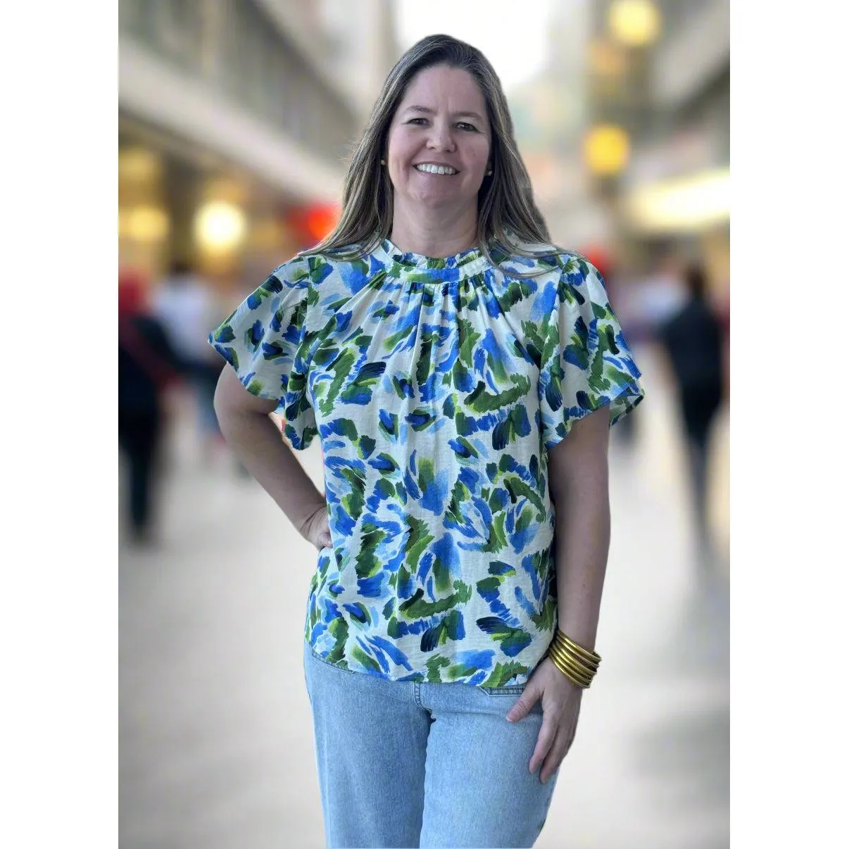 Abstract Bliss Flutter Sleeve Top
