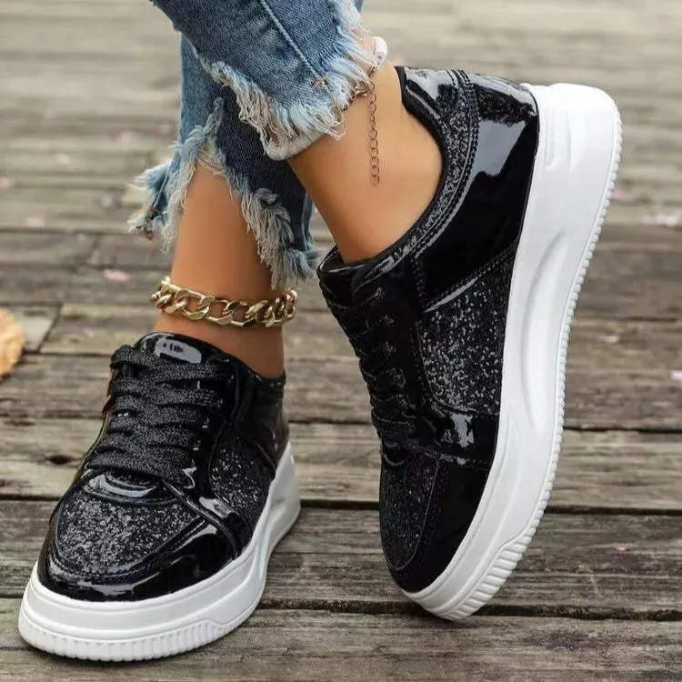 Amozae-Flat Wedges Sneakers Comfortable Sequins Badminton Shoes Fashion Women's Vulcanize Shoes Running Fitness Walking
