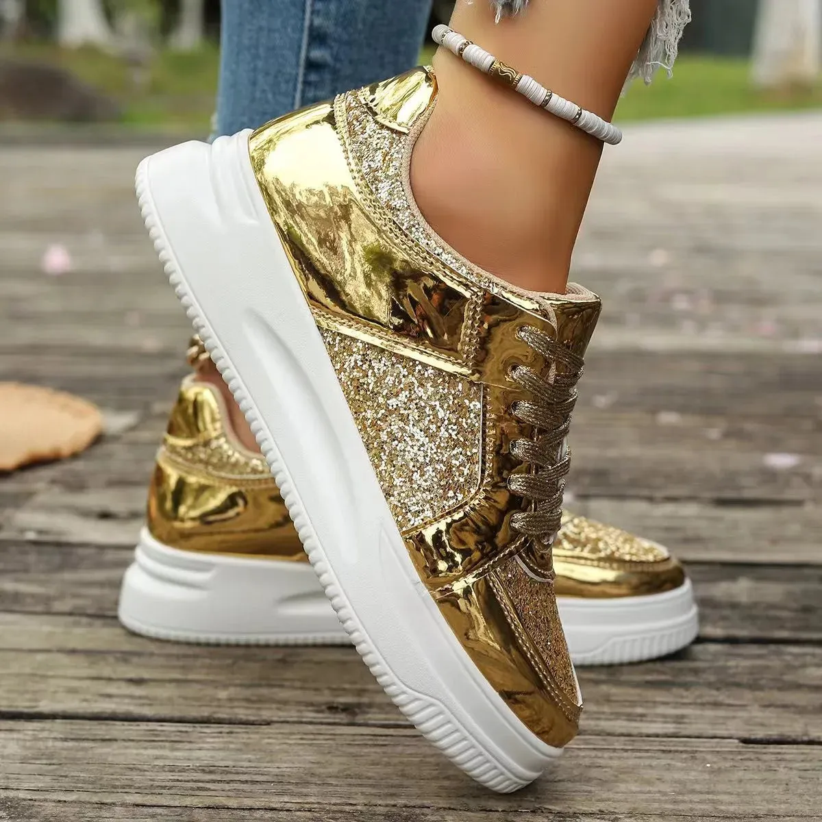 Amozae-Flat Wedges Sneakers Comfortable Sequins Badminton Shoes Fashion Women's Vulcanize Shoes Running Fitness Walking