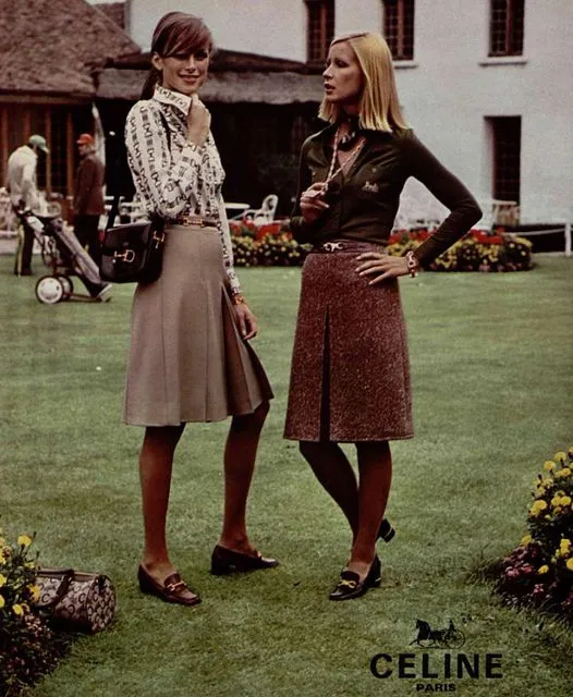 ARCHIVE - 1970s Celine Navy and Cream Cheque Box Pleat Skirt