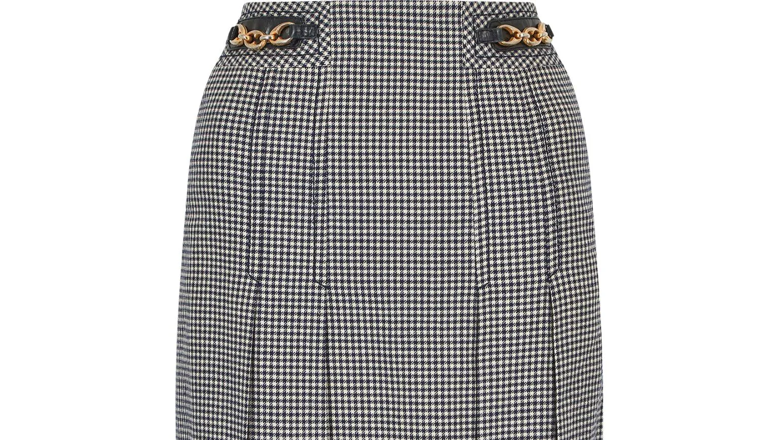 ARCHIVE - 1970s Celine Navy and Cream Cheque Box Pleat Skirt