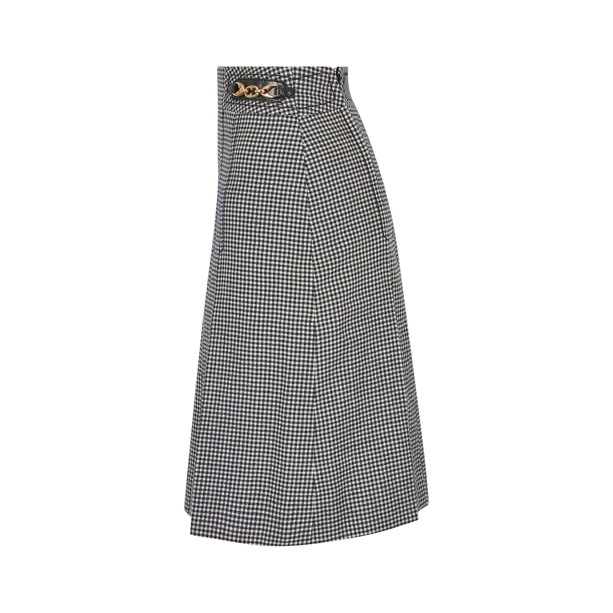 ARCHIVE - 1970s Celine Navy and Cream Cheque Box Pleat Skirt