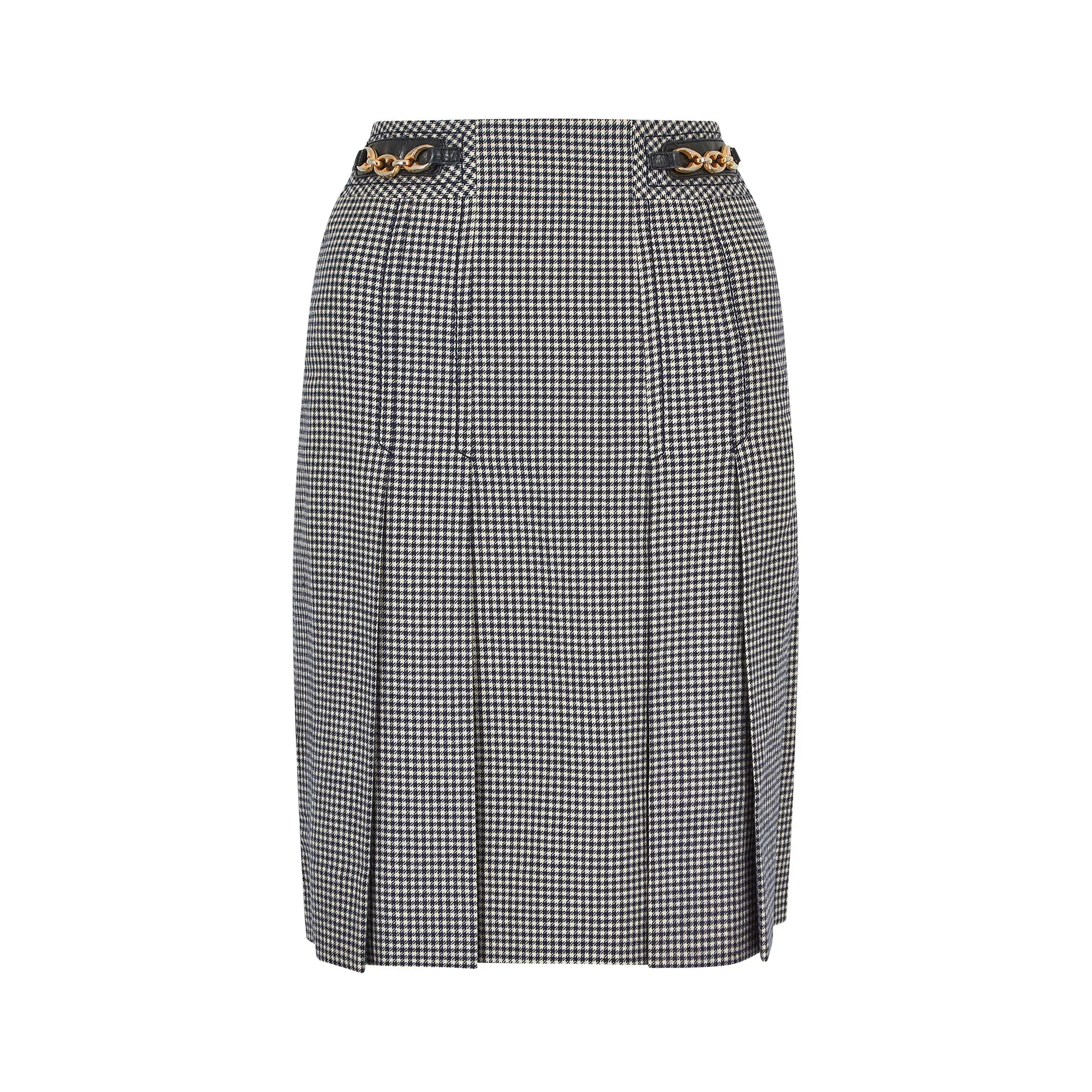 ARCHIVE - 1970s Celine Navy and Cream Cheque Box Pleat Skirt