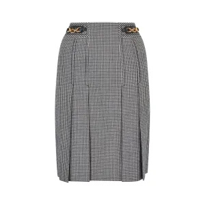 ARCHIVE - 1970s Celine Navy and Cream Cheque Box Pleat Skirt