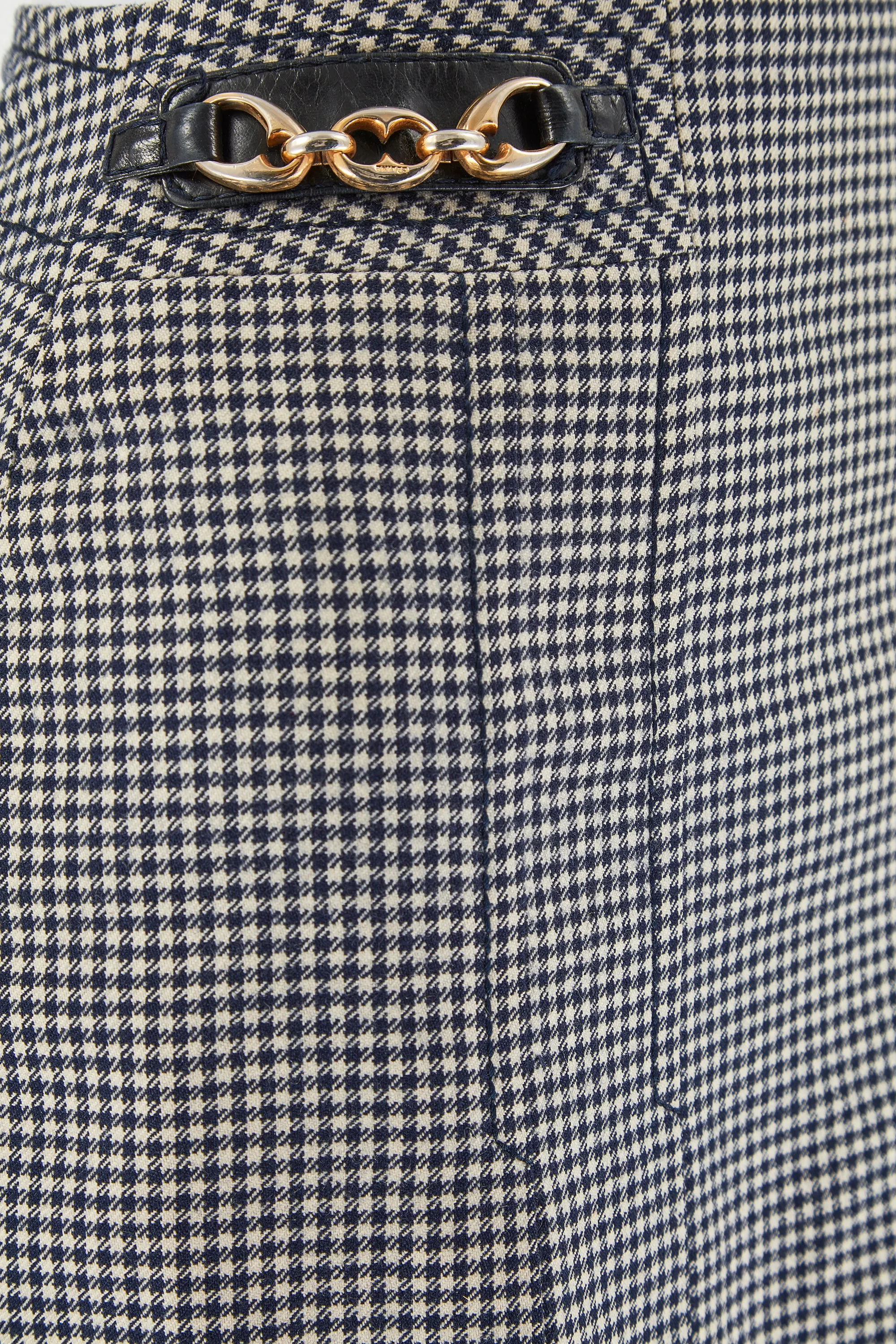 ARCHIVE - 1970s Celine Navy and Cream Cheque Box Pleat Skirt