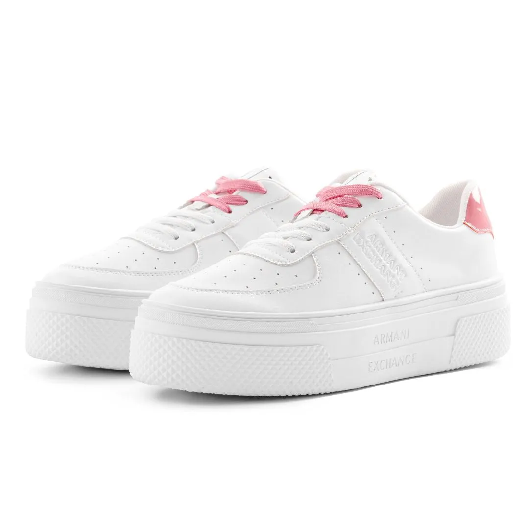ARMANI EXCHANGE HIGH-SOLED SNEAKERS WITH NAMING LOGO XDX146-WHTPNK