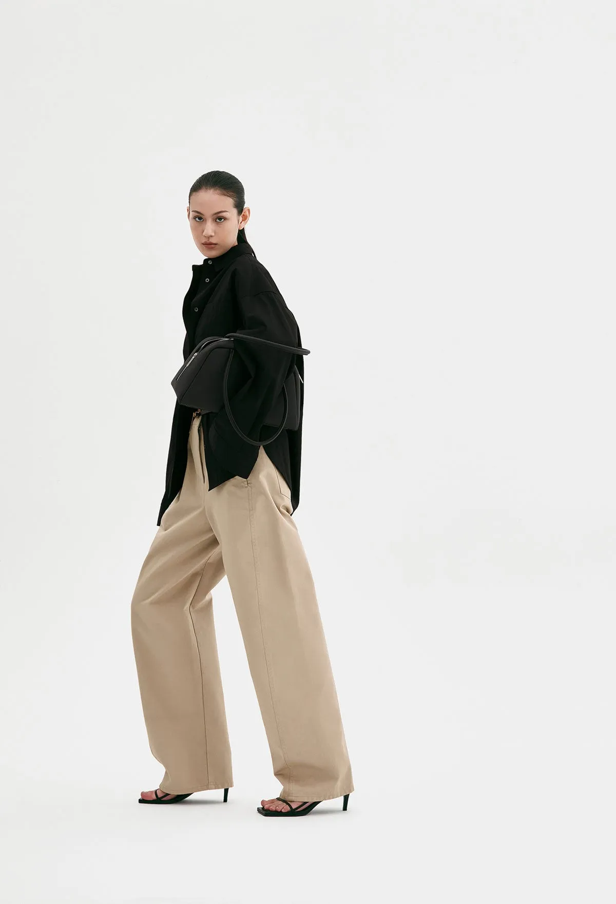 Belted Cotton Pants In Beige