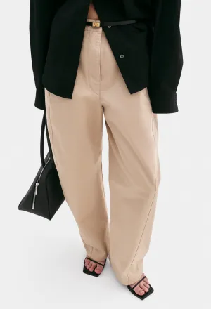 Belted Cotton Pants In Beige