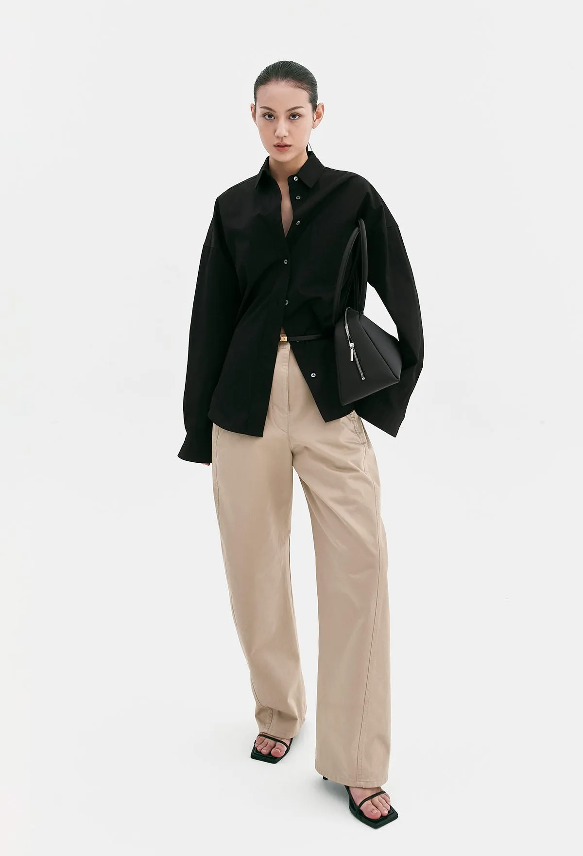Belted Cotton Pants In Beige