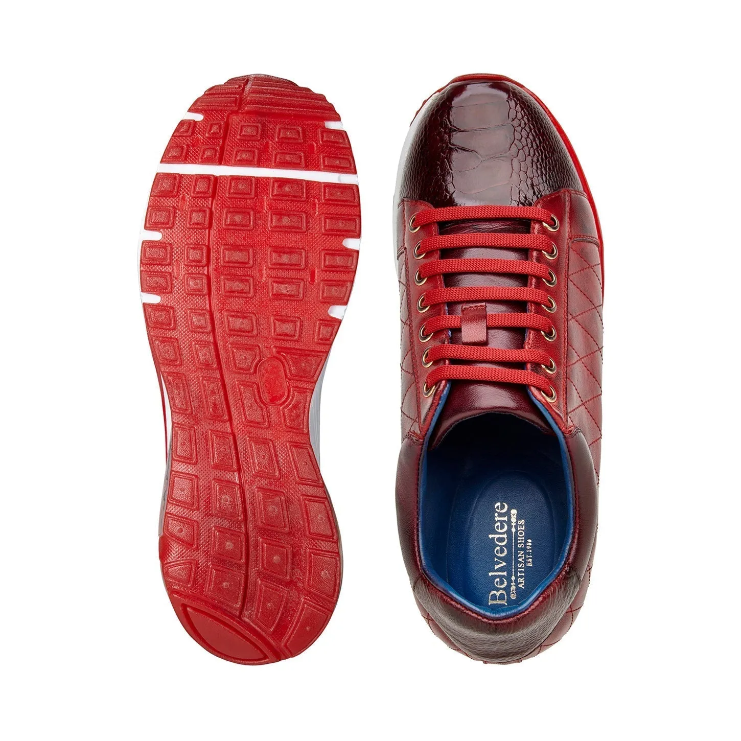 Belvedere Sacco E25 Men's Shoes Exotic Ostrich / Quilted Calf-Skin Leather Sneaker (BV3184)