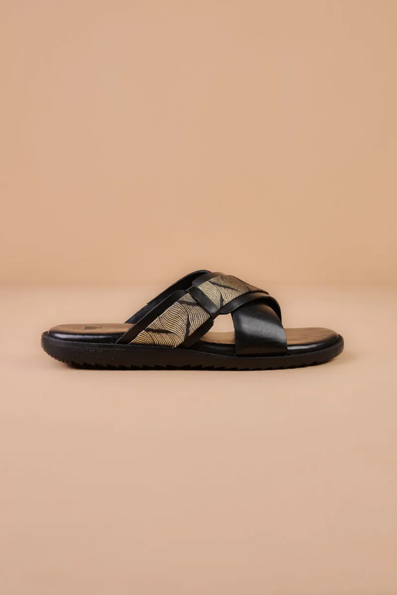 Black Classic Leather Comfort Sandals
