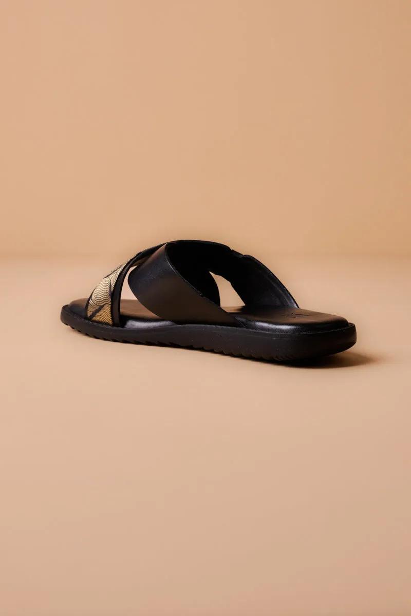 Black Classic Leather Comfort Sandals