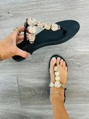 Black Getting The Gold Sandals
