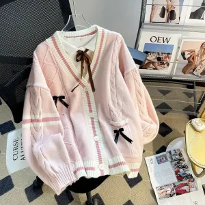 Bow Knit Cardigan – Kawaii Preppy Lolita Sweater From Kawaii Stop