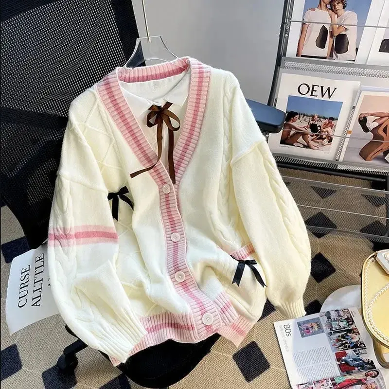 Bow Knit Cardigan – Kawaii Preppy Lolita Sweater From Kawaii Stop