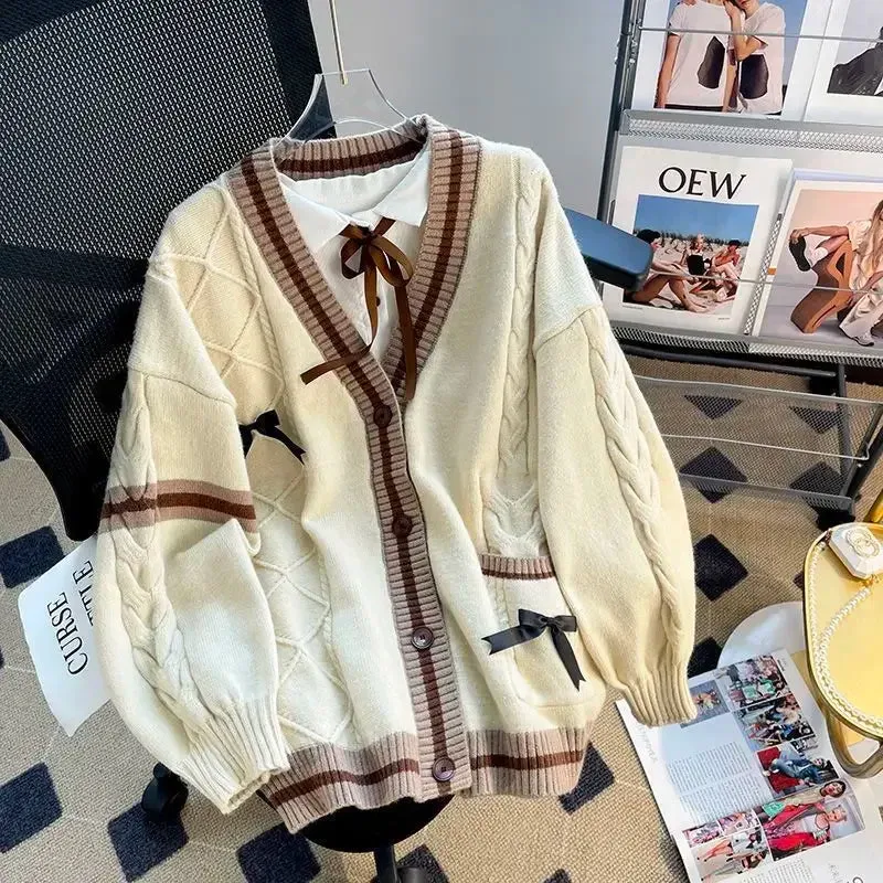 Bow Knit Cardigan – Kawaii Preppy Lolita Sweater From Kawaii Stop