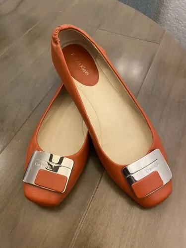 Calvin Klein Shoes Orange Womens Buckle Slip On Ballet Flat Size 8.5