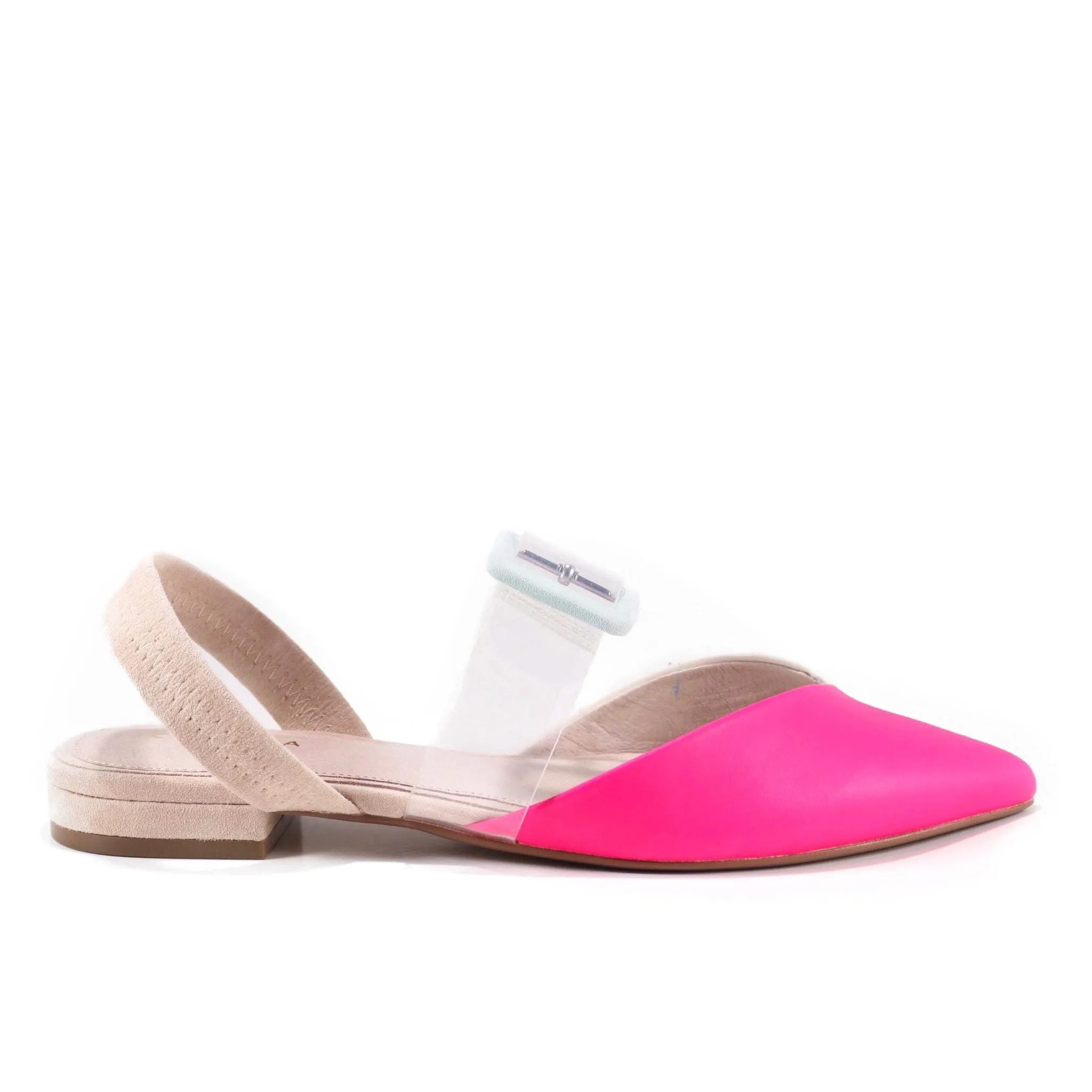 Cecelia New York Deacon Sandals Neon Pink Alabaster Pointed Clear Slingback Flat