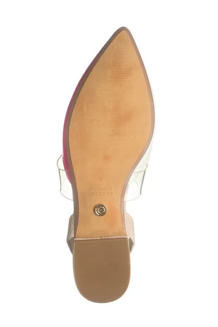 Cecelia New York Deacon Sandals Neon Pink Alabaster Pointed Clear Slingback Flat