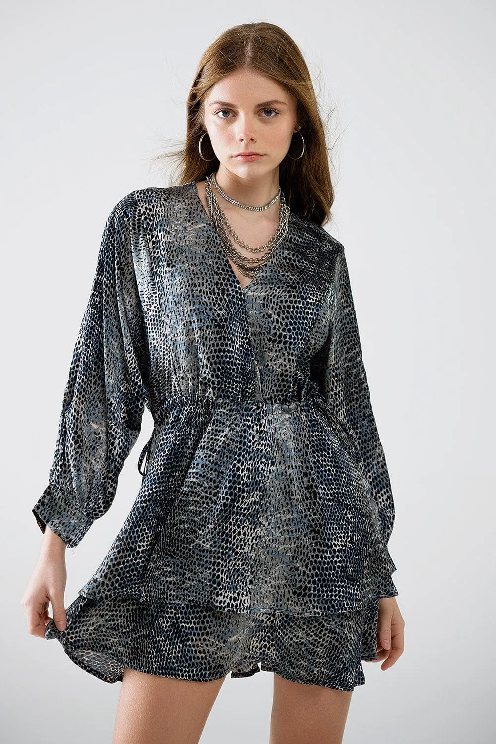 Chiffon Dress In Grey Leopard Print
