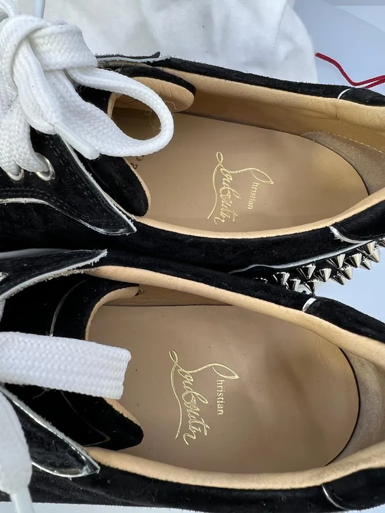 CHRISTIAN LOUBOUTIN VIERA 2 SPIKED VELOUR LOW TOP SNEAKERS