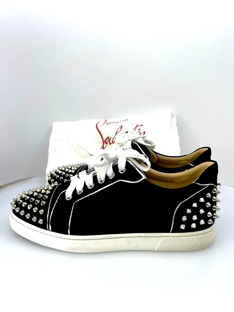 CHRISTIAN LOUBOUTIN VIERA 2 SPIKED VELOUR LOW TOP SNEAKERS
