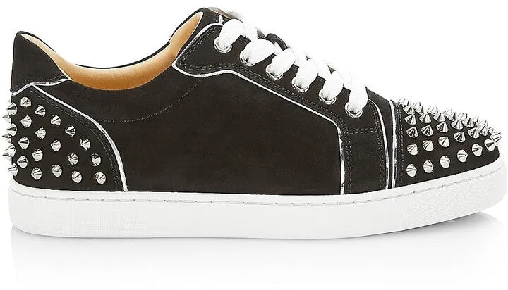 CHRISTIAN LOUBOUTIN VIERA 2 SPIKED VELOUR LOW TOP SNEAKERS