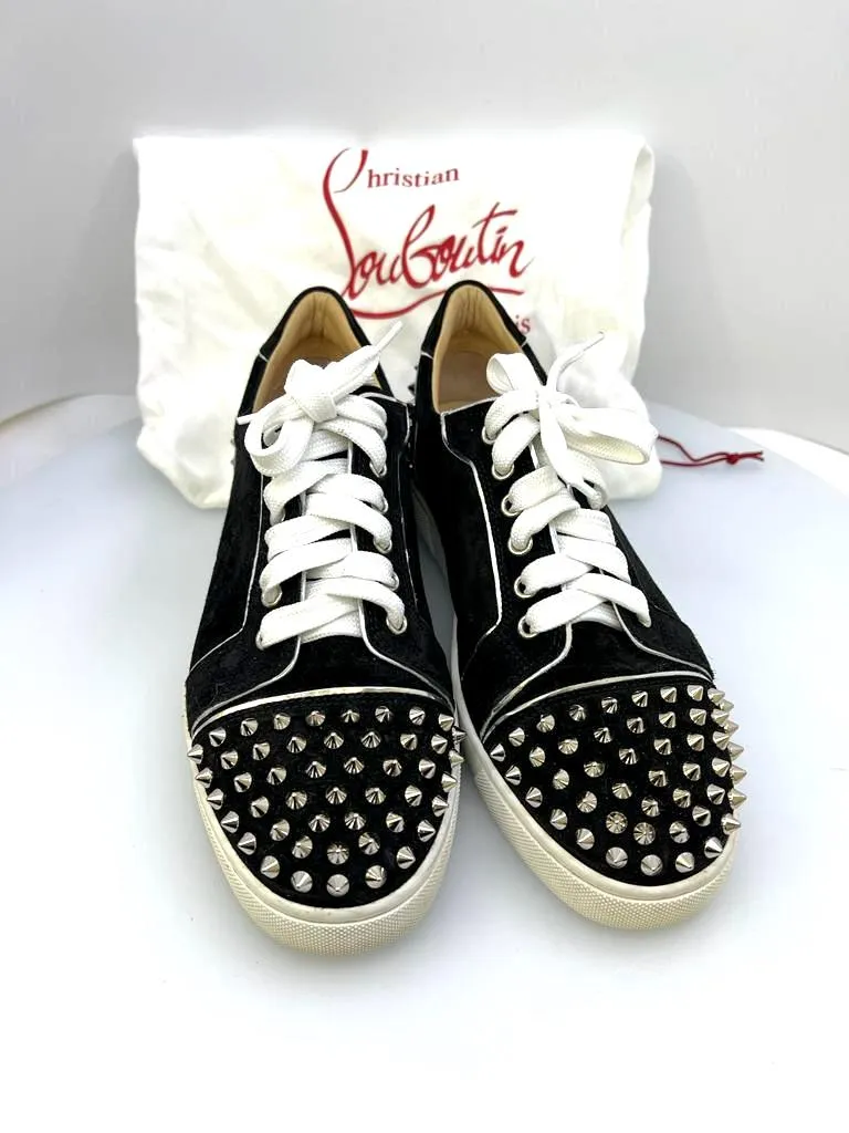 CHRISTIAN LOUBOUTIN VIERA 2 SPIKED VELOUR LOW TOP SNEAKERS