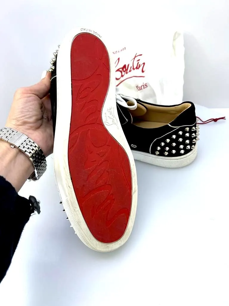 CHRISTIAN LOUBOUTIN VIERA 2 SPIKED VELOUR LOW TOP SNEAKERS