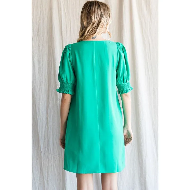 Denise Solid Side Pockets Dress - Emerald - FINAL SALE