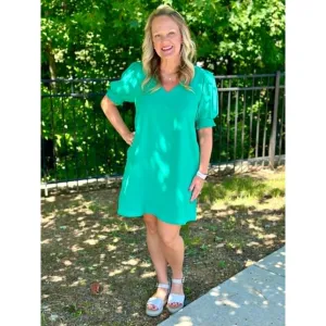 Denise Solid Side Pockets Dress - Emerald - FINAL SALE