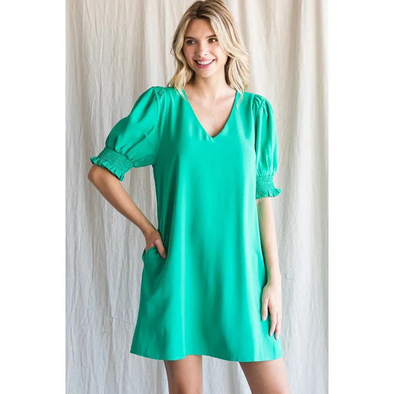 Denise Solid Side Pockets Dress - Emerald - FINAL SALE