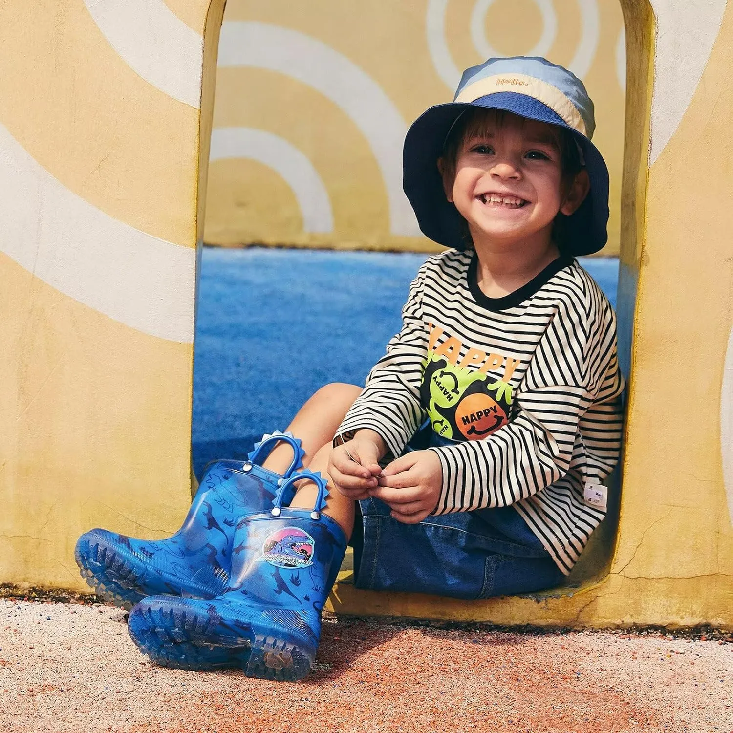 EUXTERPA Toddler Kids Waterproof Light Up Rain Boots Patterns and Glitter Boots with Handles for Boys Girls