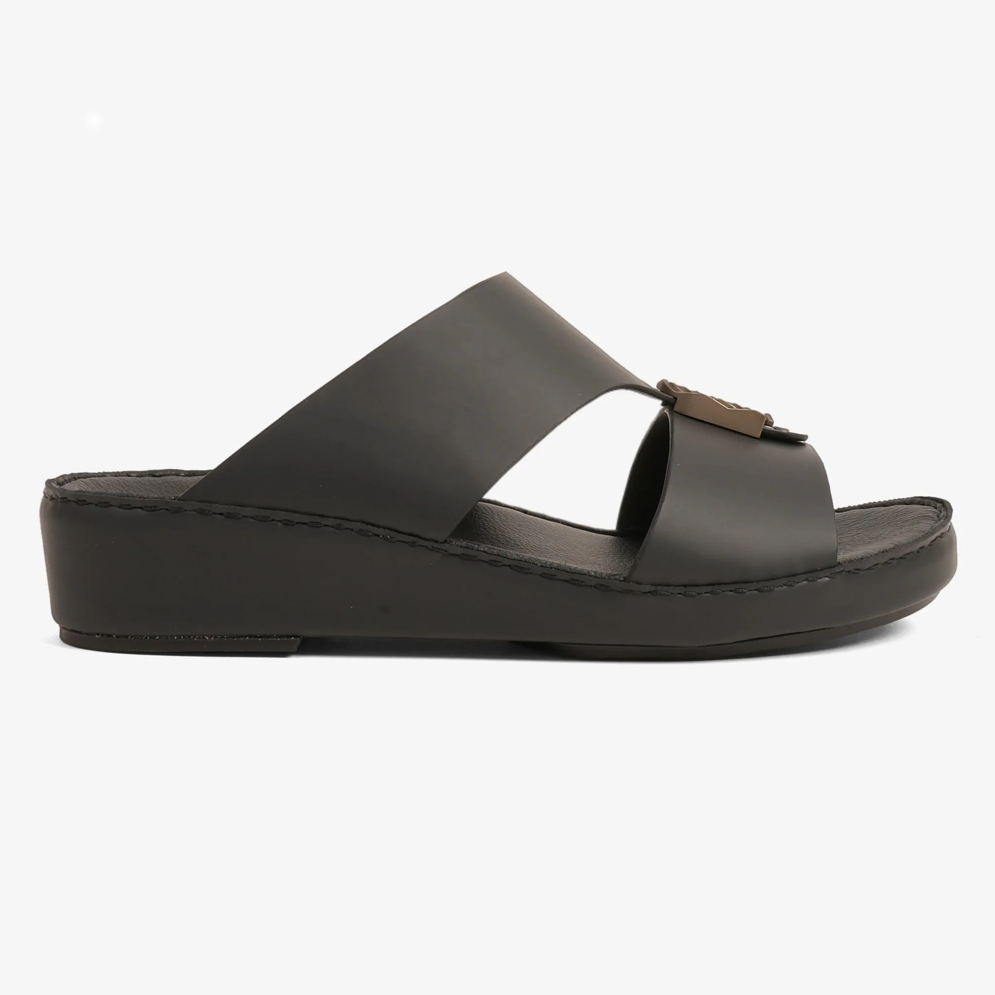 FARADA MODERN LEATHER ARABIC SANDALS WITH BRASS DOUBLE F TRIM BLACK