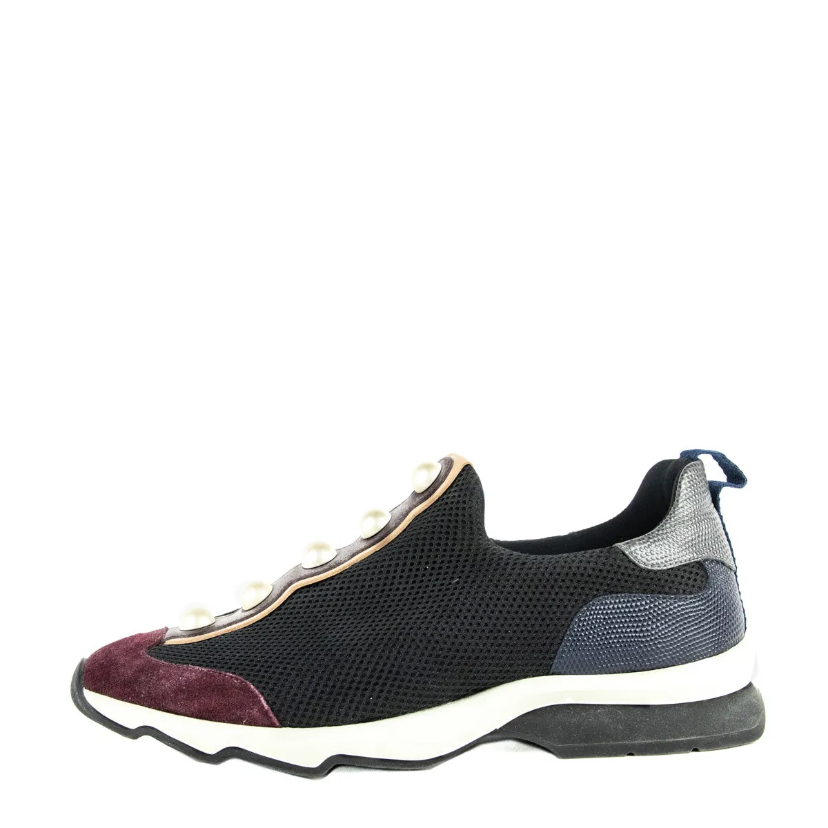 Fendi Black & Burgundy Mesh Pearl Technical Slip On Sneakers Size US 11 | EU 41