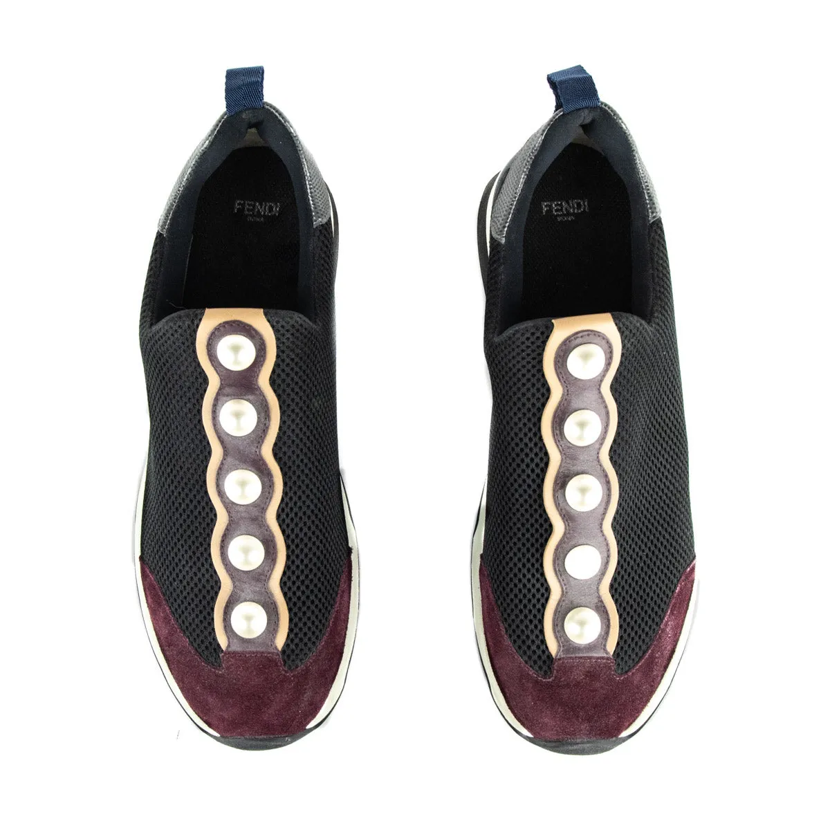 Fendi Black & Burgundy Mesh Pearl Technical Slip On Sneakers Size US 11 | EU 41