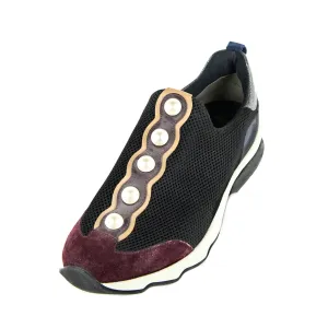 Fendi Black & Burgundy Mesh Pearl Technical Slip On Sneakers Size US 11 | EU 41