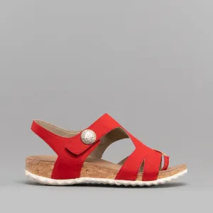FLORENZ 04 Ladies Leather Touch Fasten Sandals Red Combi