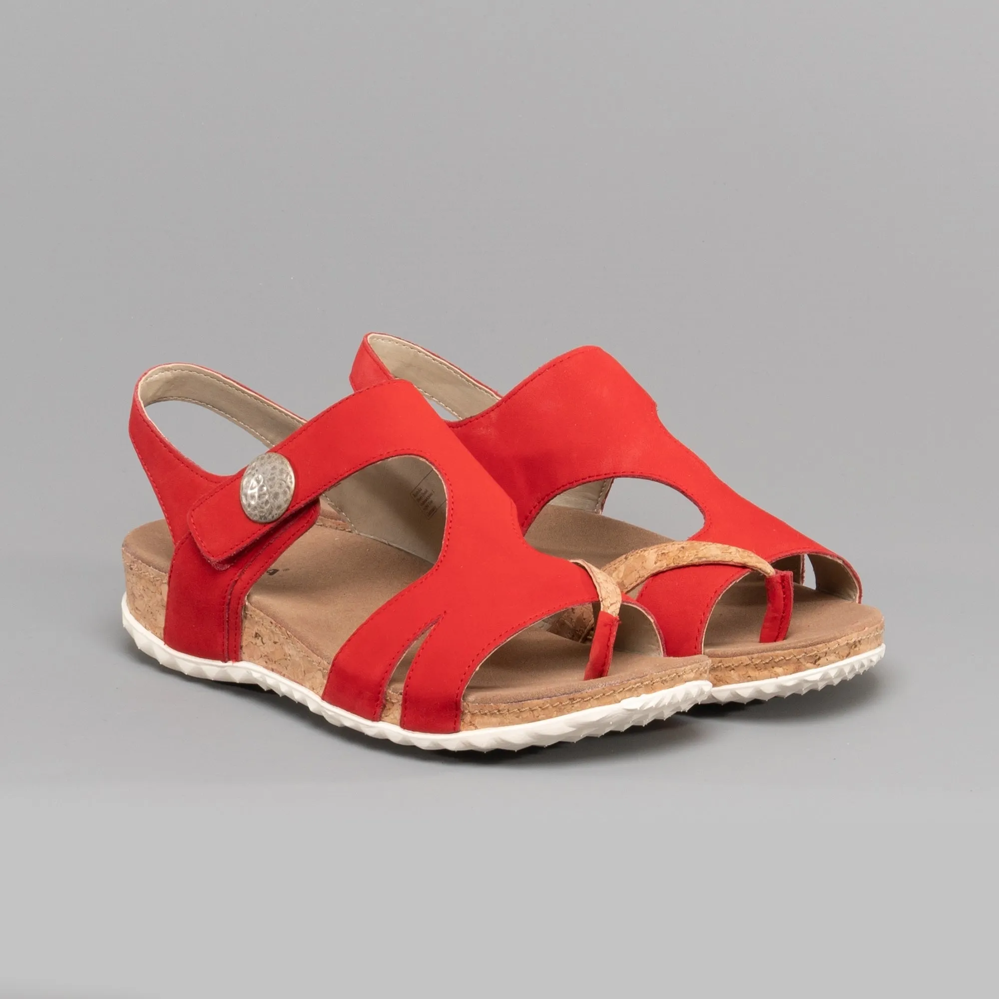FLORENZ 04 Ladies Leather Touch Fasten Sandals Red Combi