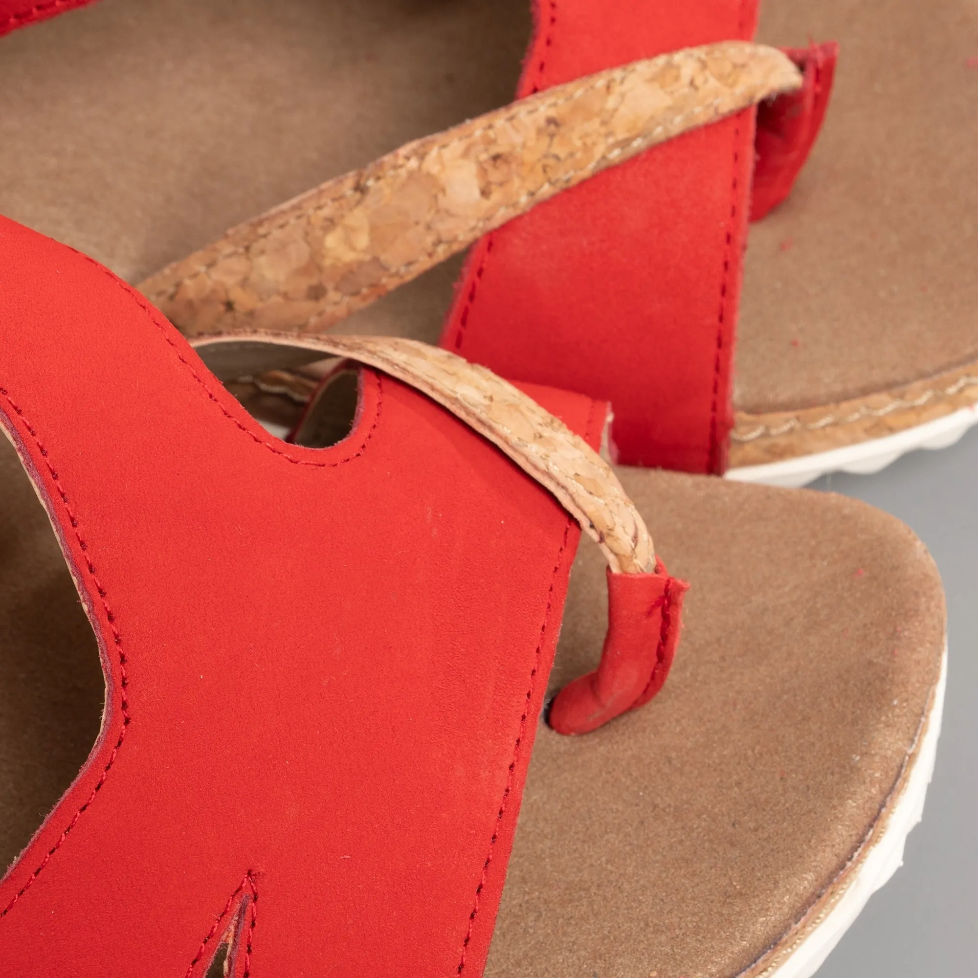 FLORENZ 04 Ladies Leather Touch Fasten Sandals Red Combi