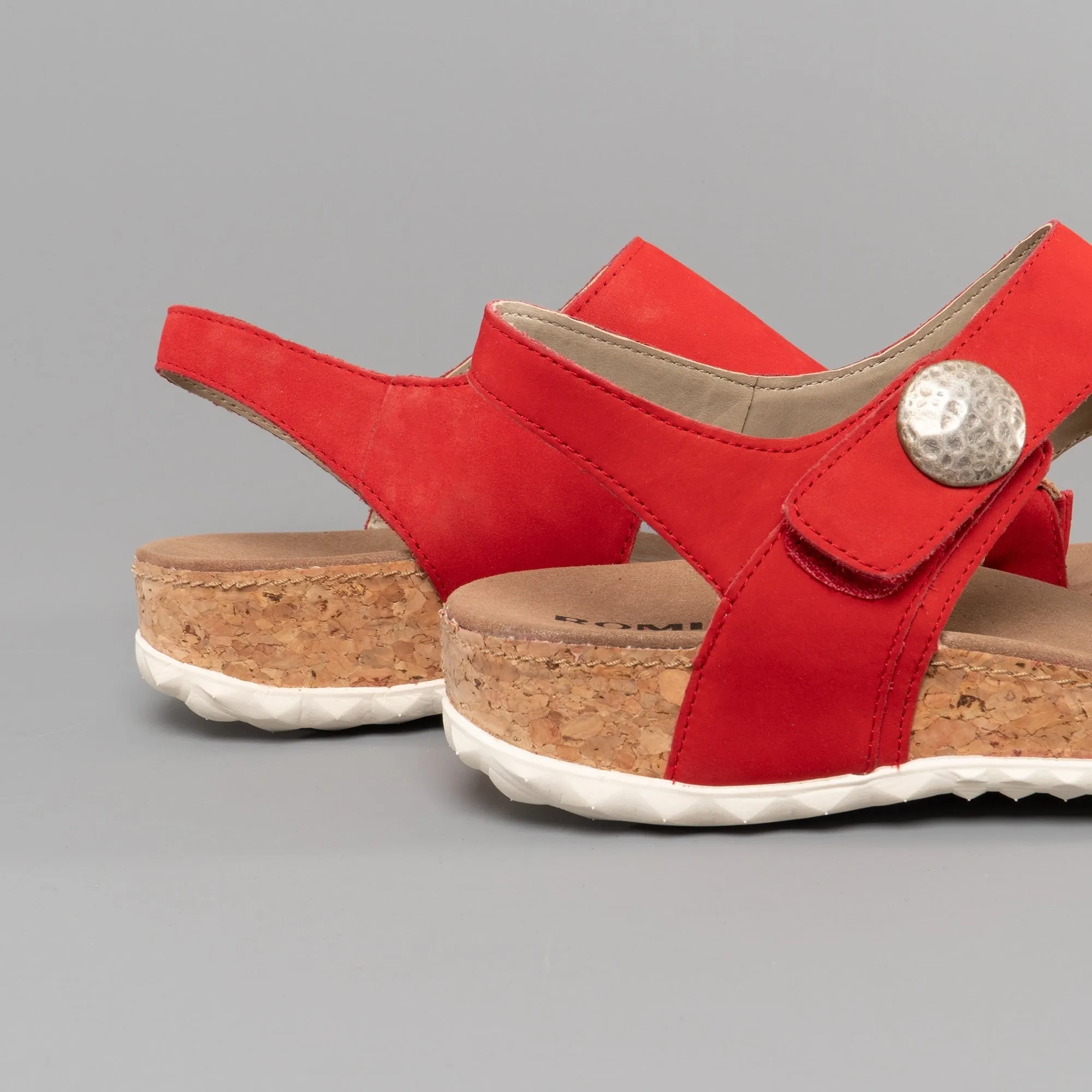 FLORENZ 04 Ladies Leather Touch Fasten Sandals Red Combi