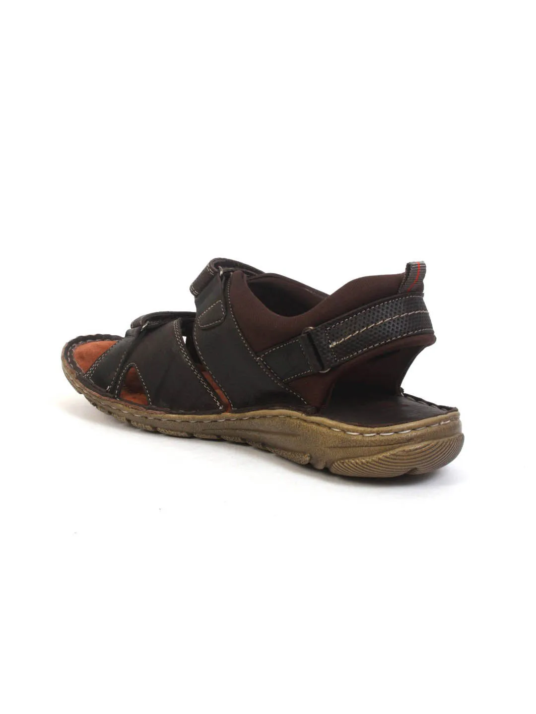 Hitz Men's Brown Leather Comfort Sandals with Velcro Closure