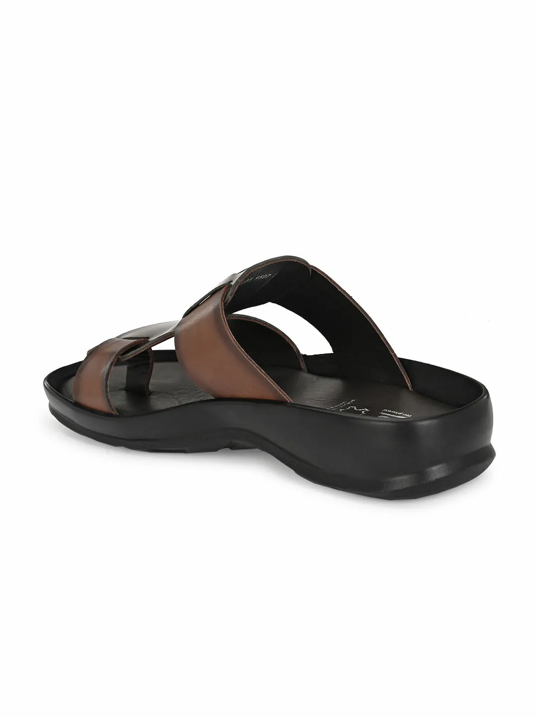 Hitz Men's Brown Leather Toe Ring Comfort Slippers
