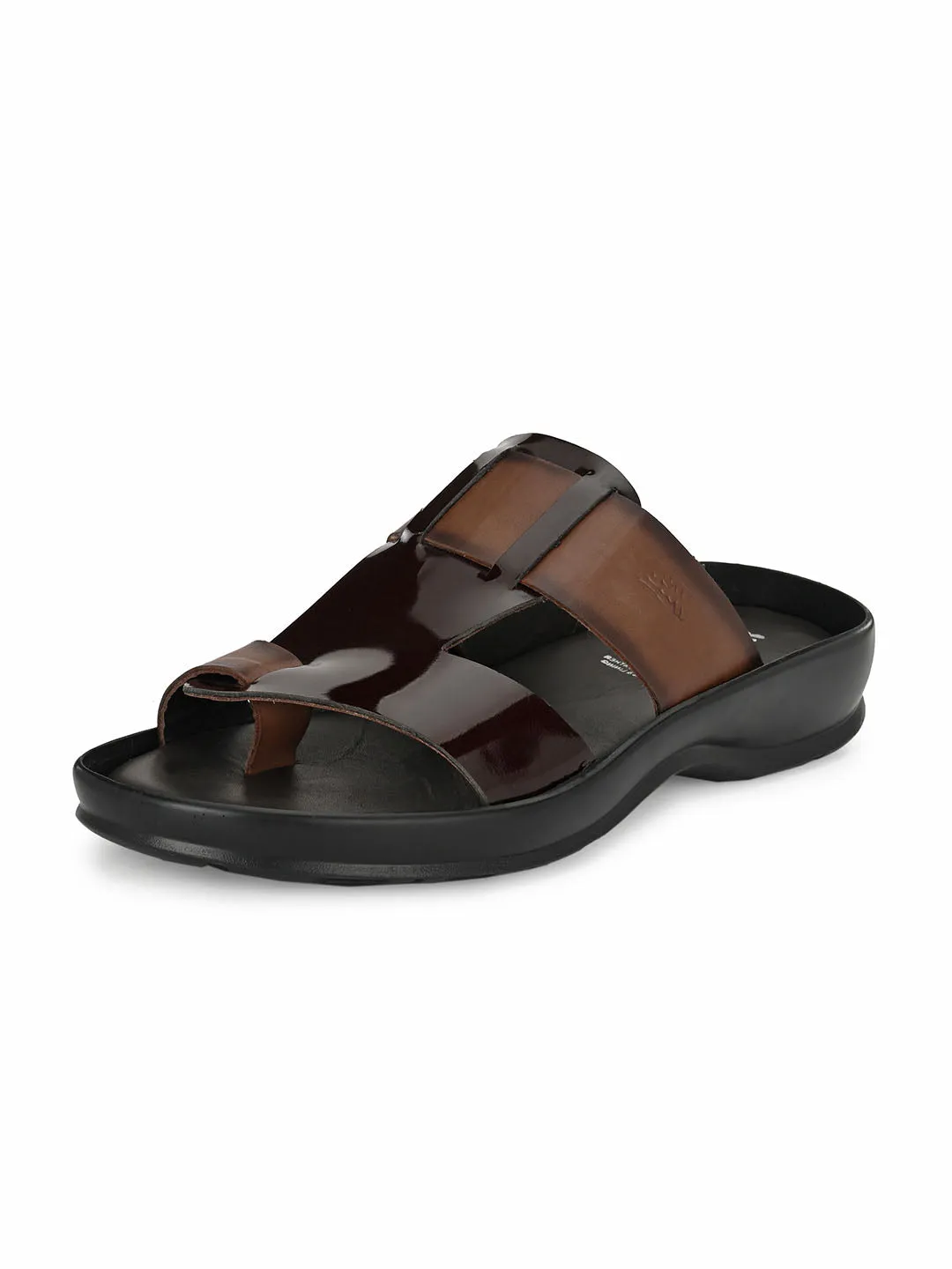 Hitz Men's Brown Leather Toe Ring Comfort Slippers