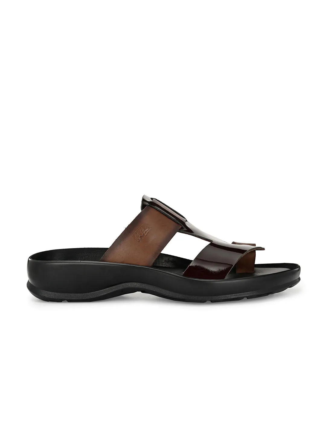 Hitz Men's Brown Leather Toe Ring Comfort Slippers