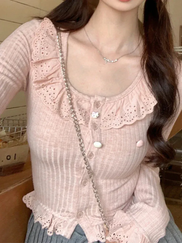 Lace-Trim Cardigan – Kawaii Lolita Knit Sweater Top From Kawaii Stop
