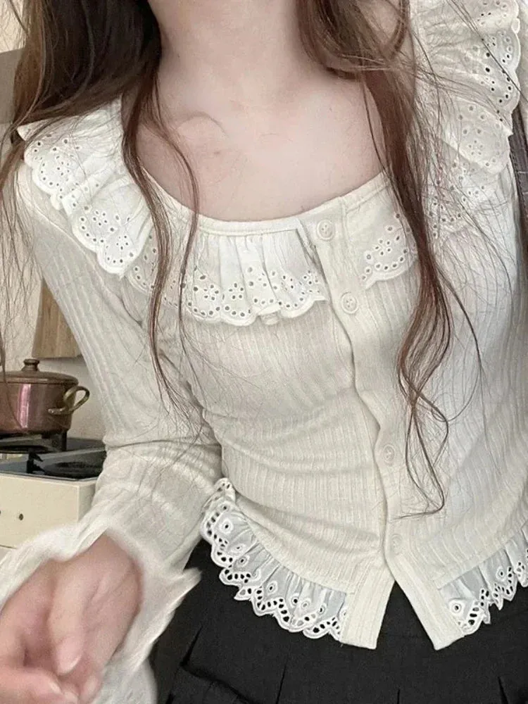 Lace-Trim Cardigan – Kawaii Lolita Knit Sweater Top From Kawaii Stop