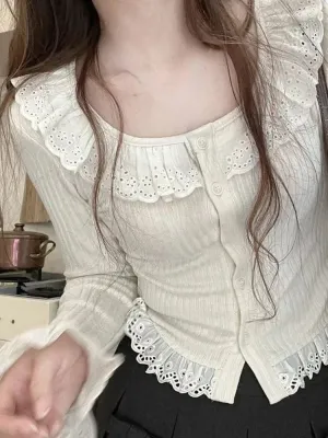 Lace-Trim Cardigan – Kawaii Lolita Knit Sweater Top From Kawaii Stop