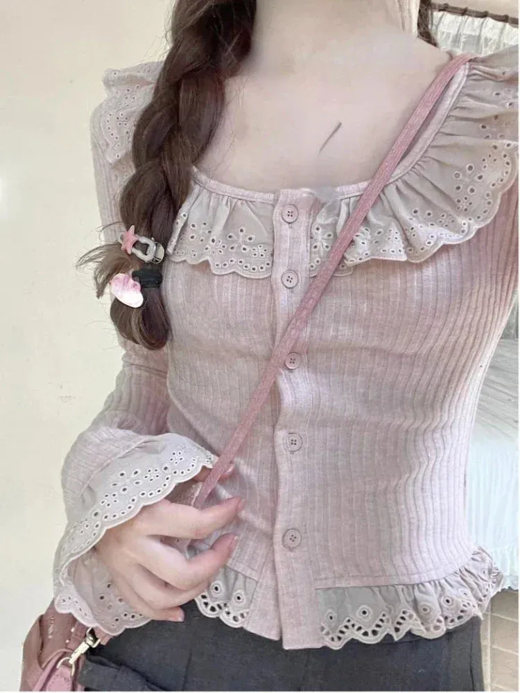 Lace-Trim Cardigan – Kawaii Lolita Knit Sweater Top From Kawaii Stop