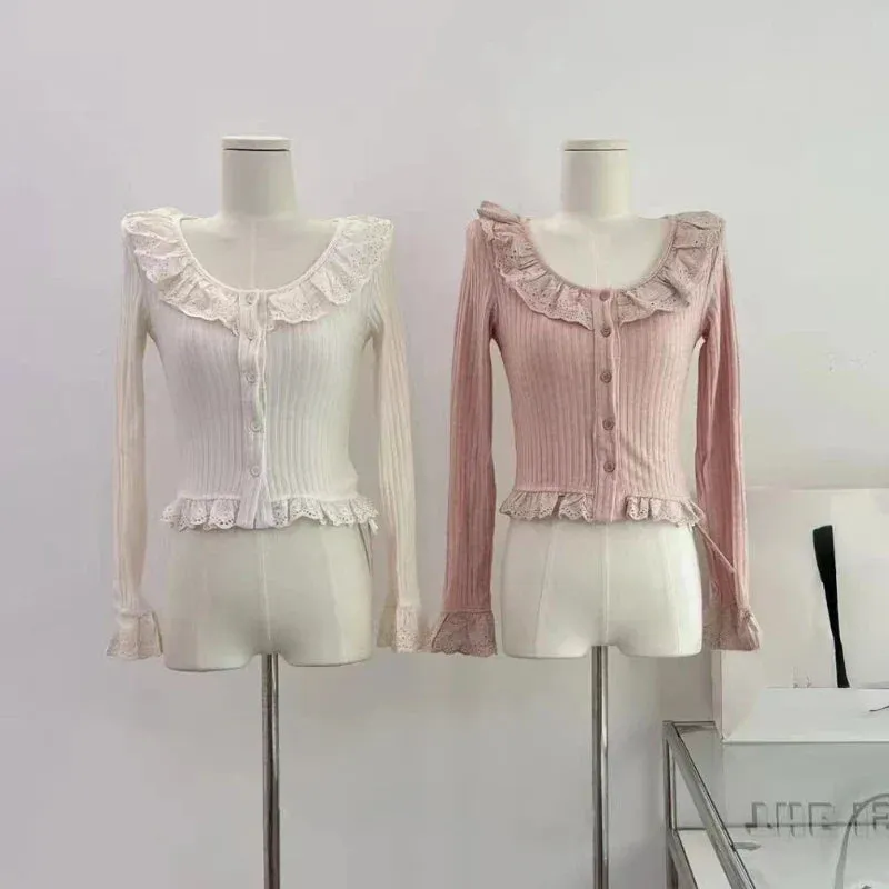 Lace-Trim Cardigan – Kawaii Lolita Knit Sweater Top From Kawaii Stop